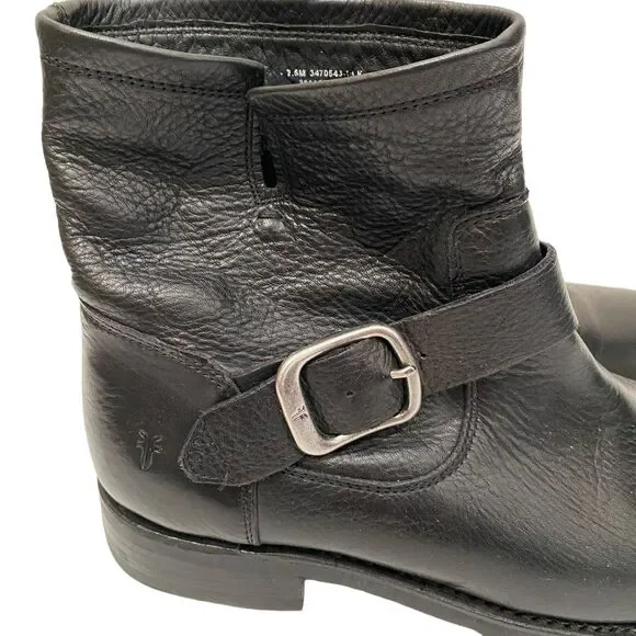 FRYE Veronica Black Leather Short Moto Bootie Buckled Strap Size 7.5 - Picture 4 of 12